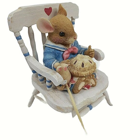 Vintage Little Jack Horner Mouse with Pie on Wood Chair Enesco Figurine 1995 LE - Picture 2 of 5